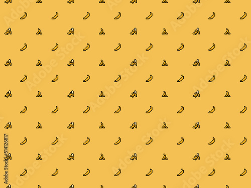 Pixel bananas on yellow background - high res 8 bit seamless pattern