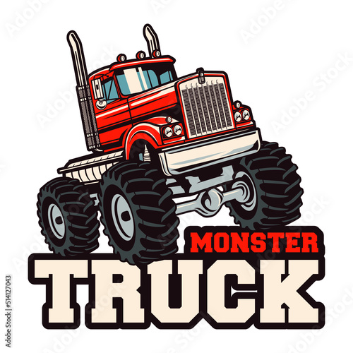 monster truck vector logo design inspiration, Design element for logo, poster, card, banner, emblem, t shirt. Vector illustration