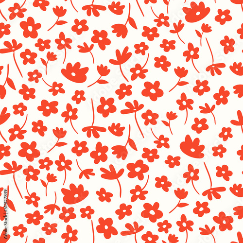 Ditsy floral vintage seamless pattern. Cute fashion print with small hand drawn flowers. Retro botanical vector background