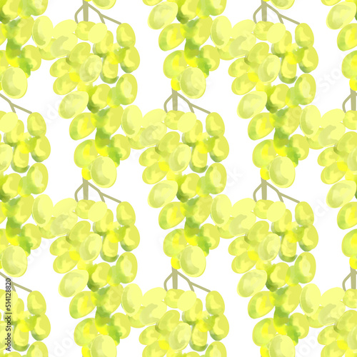 Seamless pattern with iIllustration of a green grape on a white background