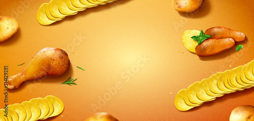 Chips with potatoes and chicken