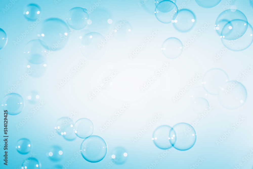 Abstract Beautiful Transparent Blue Soap Bubbles with A White Space. Soap Sud Bubbles Water	