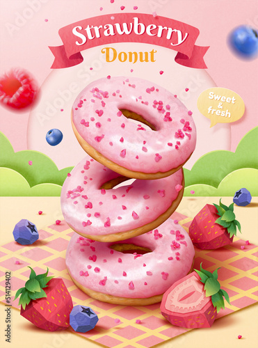 Strawberry glazed donuts ad poster