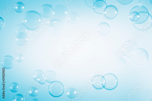 Abstract Beautiful Transparent Blue Soap Bubbles with A White Space. Soap Sud Bubbles Water 