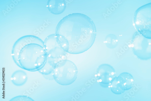 Abstract Beautiful Transparent Blue Soap Bubbles Background. Soap Sud Bubbles Water  