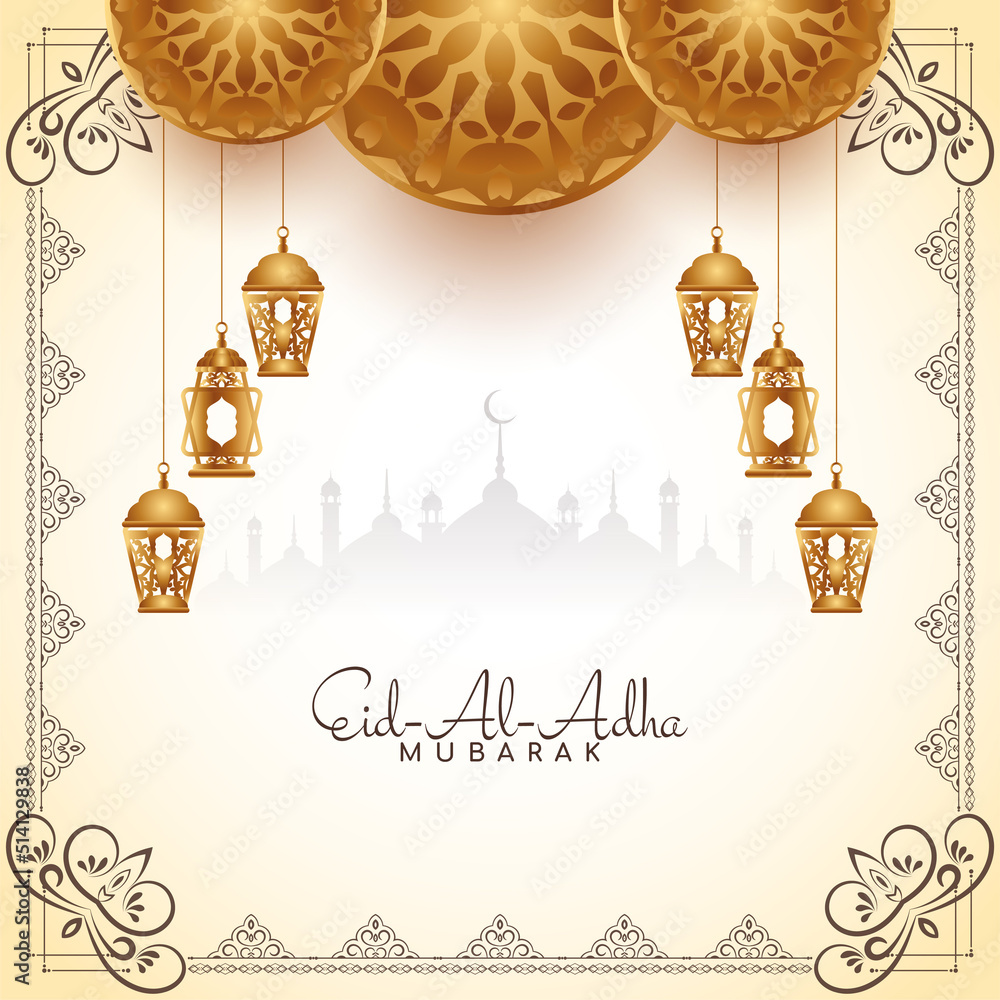 Naklejka premium Eid Al Adha mubarak background with golden lanterns