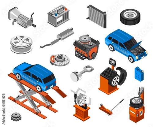 Isometric Car Repair Set