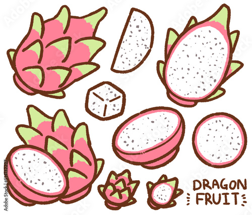 dragon fruit cartoon drawing set