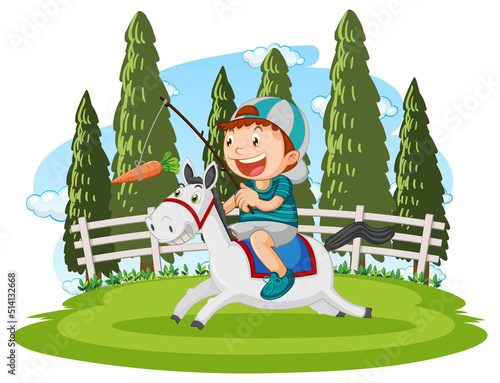 Cartoon boy riding horse