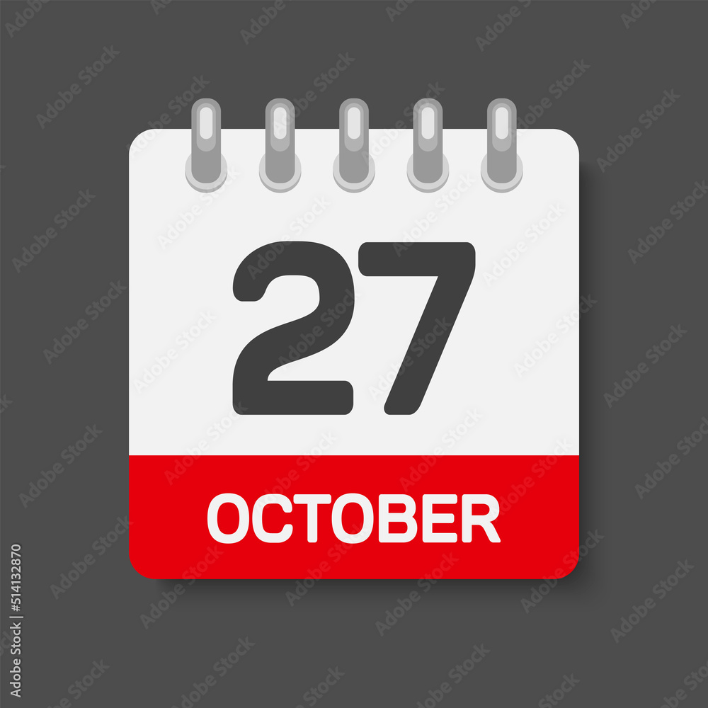 Fototapeta premium Icon page calendar day 27 October, template date