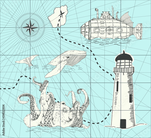 Children's wallpaper pattern, treasure map
