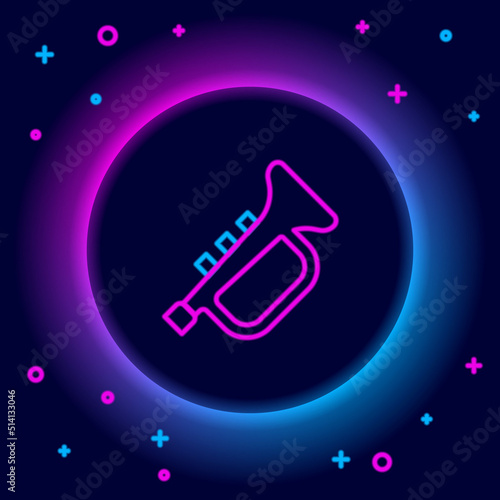 Glowing neon line Musical instrument trumpet icon isolated on black background. Colorful outline concept. Vector