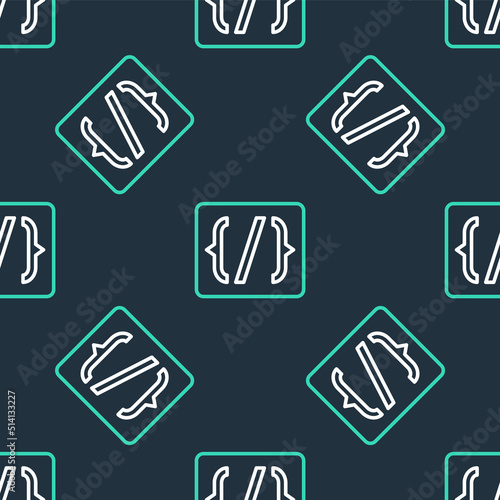 Line Programming language syntax icon isolated seamless pattern on black background. Syntax programming file system. Vector