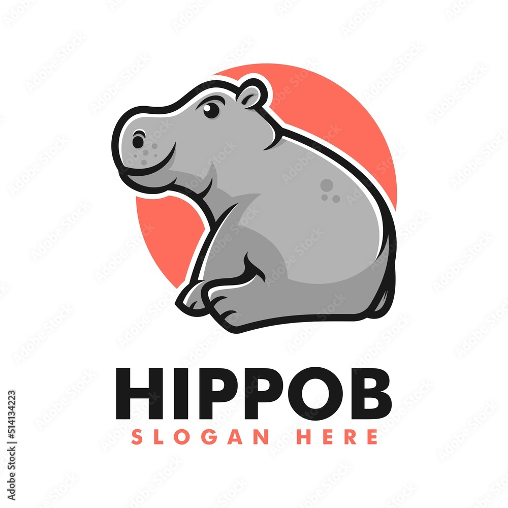 Obraz premium Vector Logo Illustration Hippo Mascot Cartoon Style.