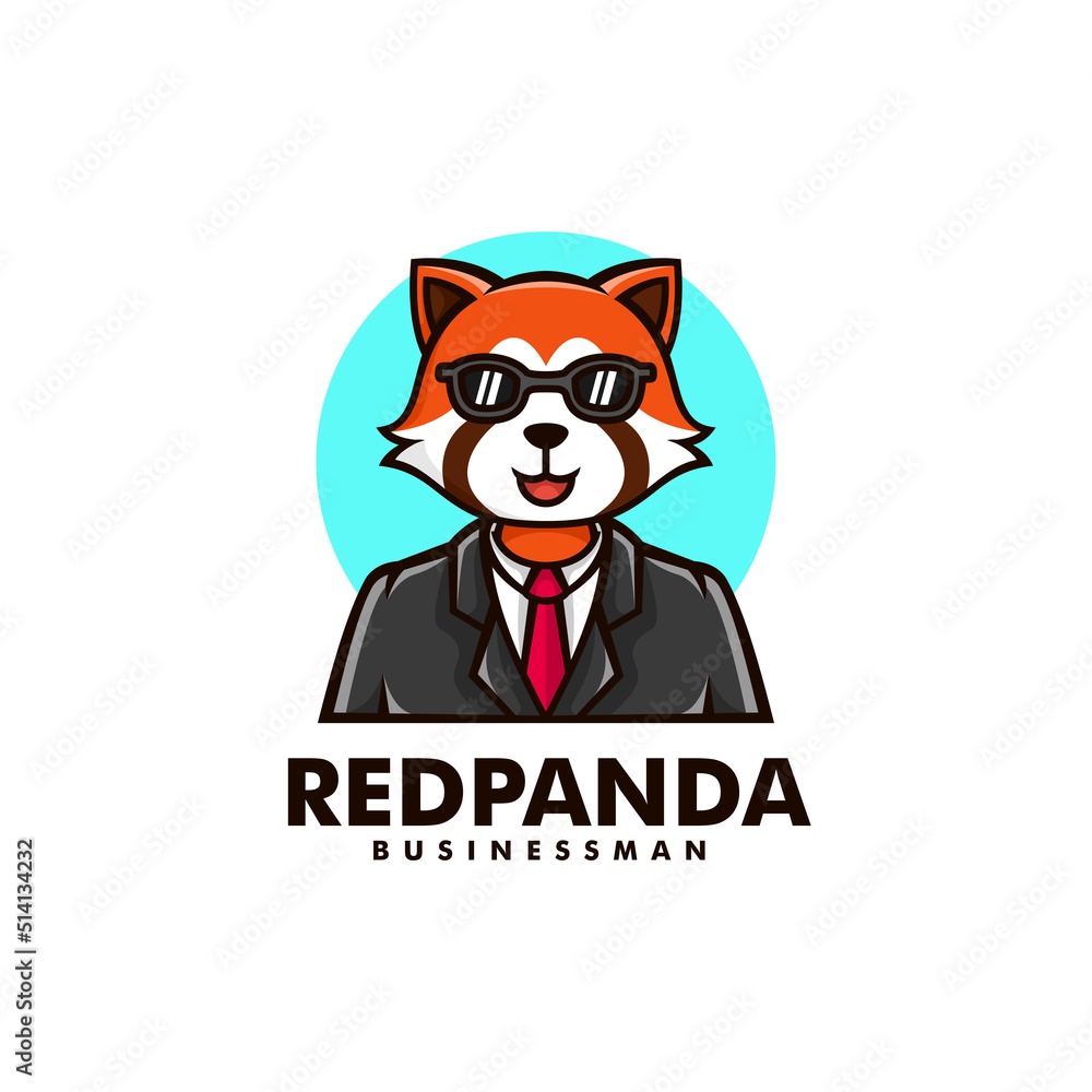 Vector Logo Illustration Red Panda Businessman Mascot Cartoon Style.