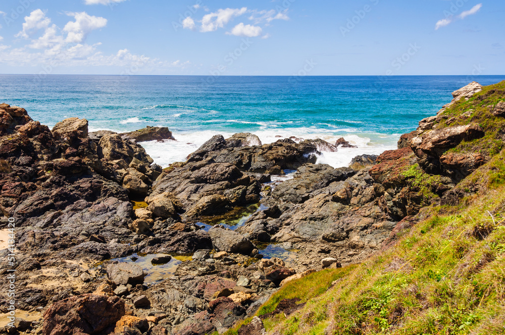 Rocky shore at the Tacking Point Lighthouse - Port Macquarie, NSW, Australia