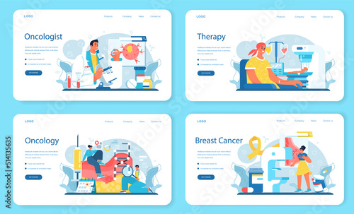 Professional oncologist web banner or landing page set. Cancer disease modern