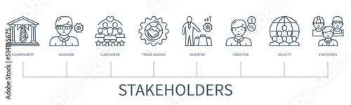 Stakeholders vector infographic in minimal outline style photo