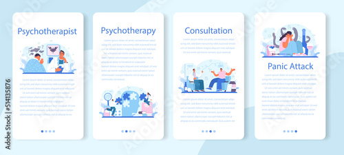 Psychotherapist mobile application banner set. Mental health diagnostic
