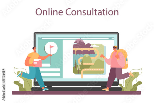 Tourism expert online service or platform. Agent creating and selling