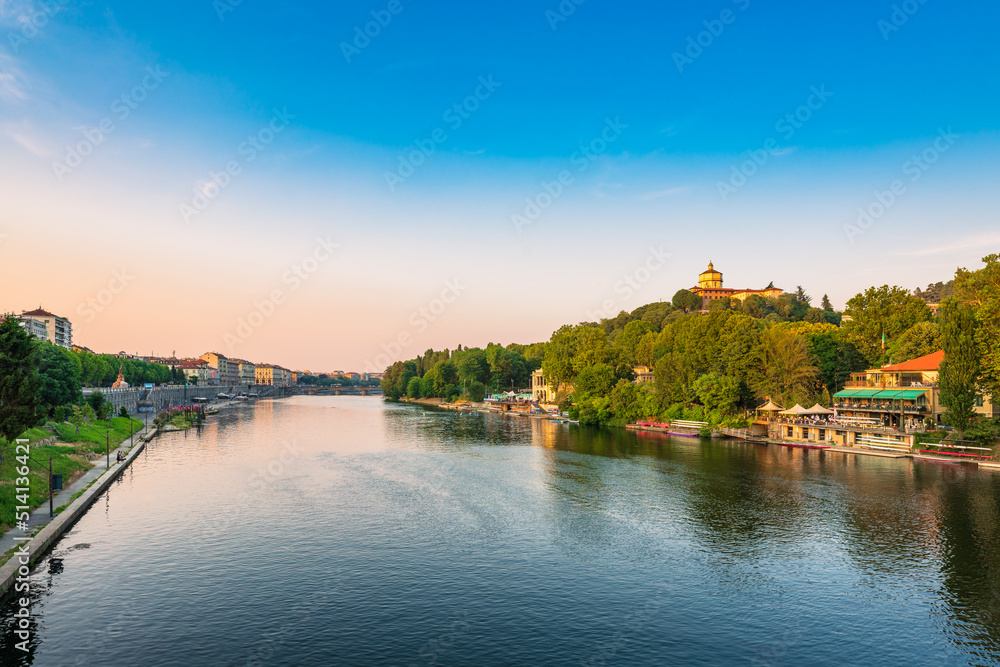 Scenic view of the Po River in Turin Torino Italy at dusk