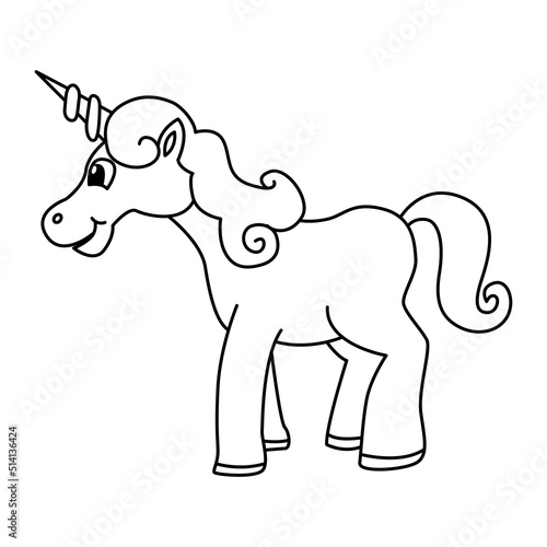 Cute unicorn cartoon coloring page illustration vector. For kids coloring book.