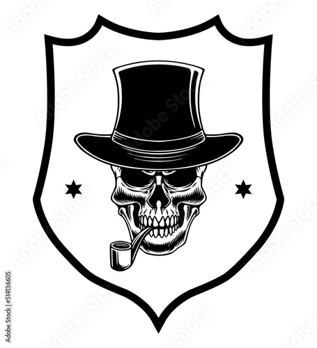 Skull mafia gangster badge design vintage vector logo illustration