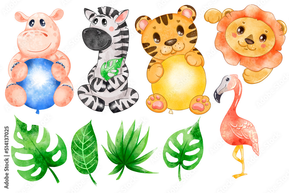 Naklejka premium Watercolor set of wild animals