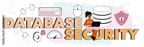 Data base security typographic header. Administrator working