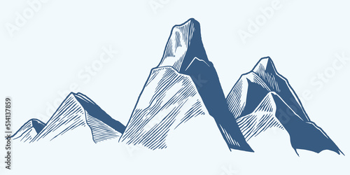Four Hand drawing mountain hill plateau sketch illustration isolated on white background.