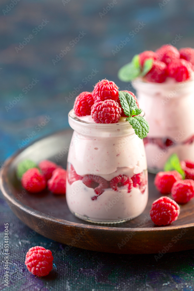 Homemade yogurt with raspberries. Homemade yogurt with raspberries.