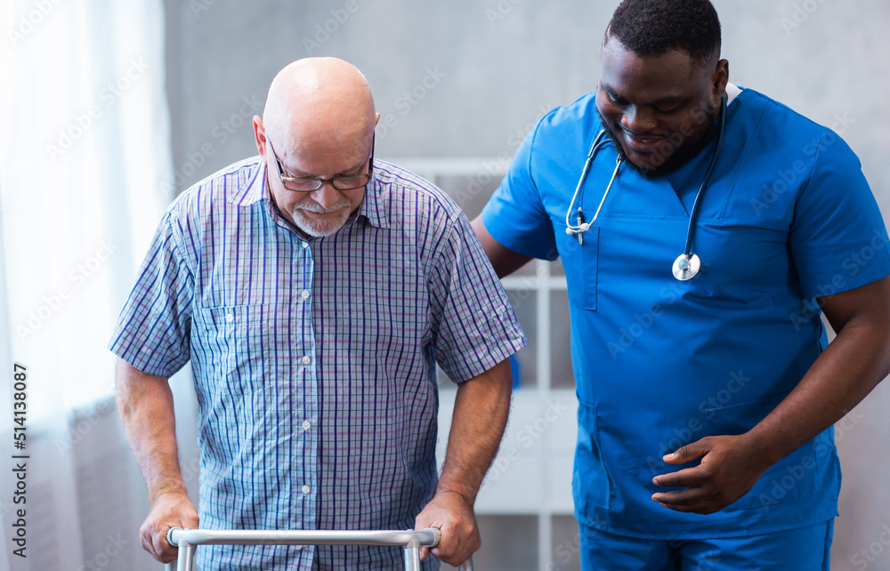 Professional doctor helps an elderly man with chronic diseases. Therapist and patient in home interior. Health care and medicine concept. Professional doctor helps an elderly man with chronic diseases. Therapist and patient in home interior. Health care and medicine concept.