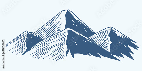 Four Hand drawing line up of mountain hill plateau sketch illustration isolated on white background.
