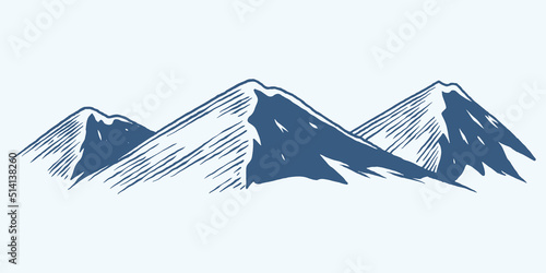 Three Hand drawing mountain line up hill plateau sketch illustration isolated on white background.