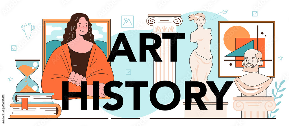 Obraz premium History of art typographic header. Student studying art history and culturology.