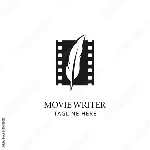 Feather Writer with Film Reel creative logo design vector template for movie writer production