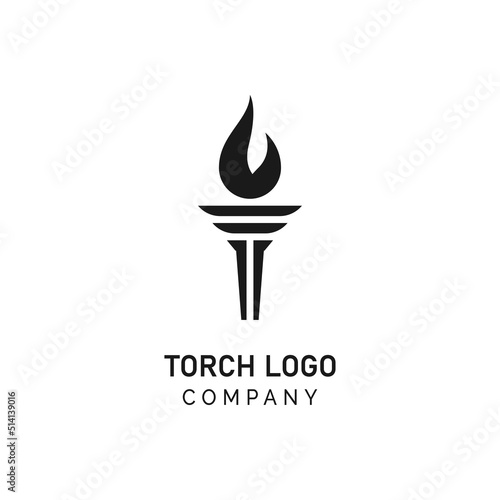 Initial Letter T Burning Torch Fire Flame with Pillar column logo design