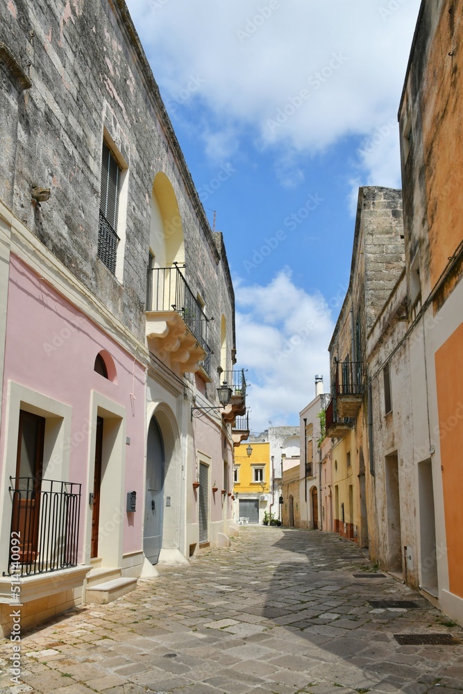 A street in the historic center of Tricase, a medieval town in the Puglia region, Italy.