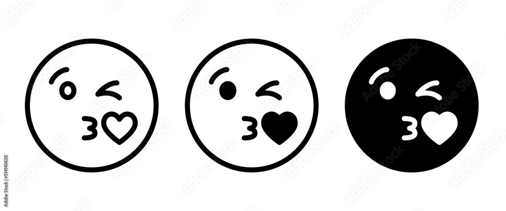 kissing mouth icon, emoticon face blowing a kiss icon, with heart illustration, editable stroke, flat design style isolated on white kissing mouth icon, emoticon face blowing a kiss icon, with heart illustration, editable stroke, flat design style isolated on white