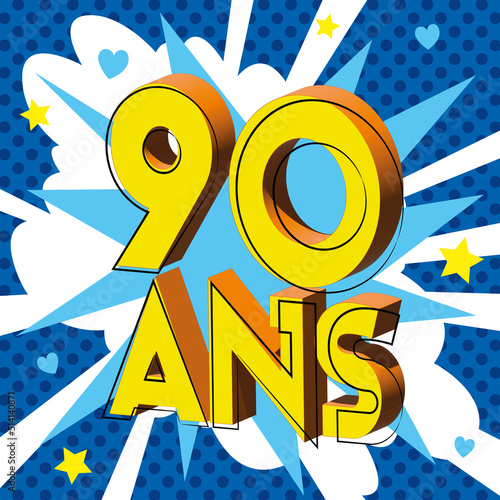 90 ans Carte Anniversaire popart Bleu sources