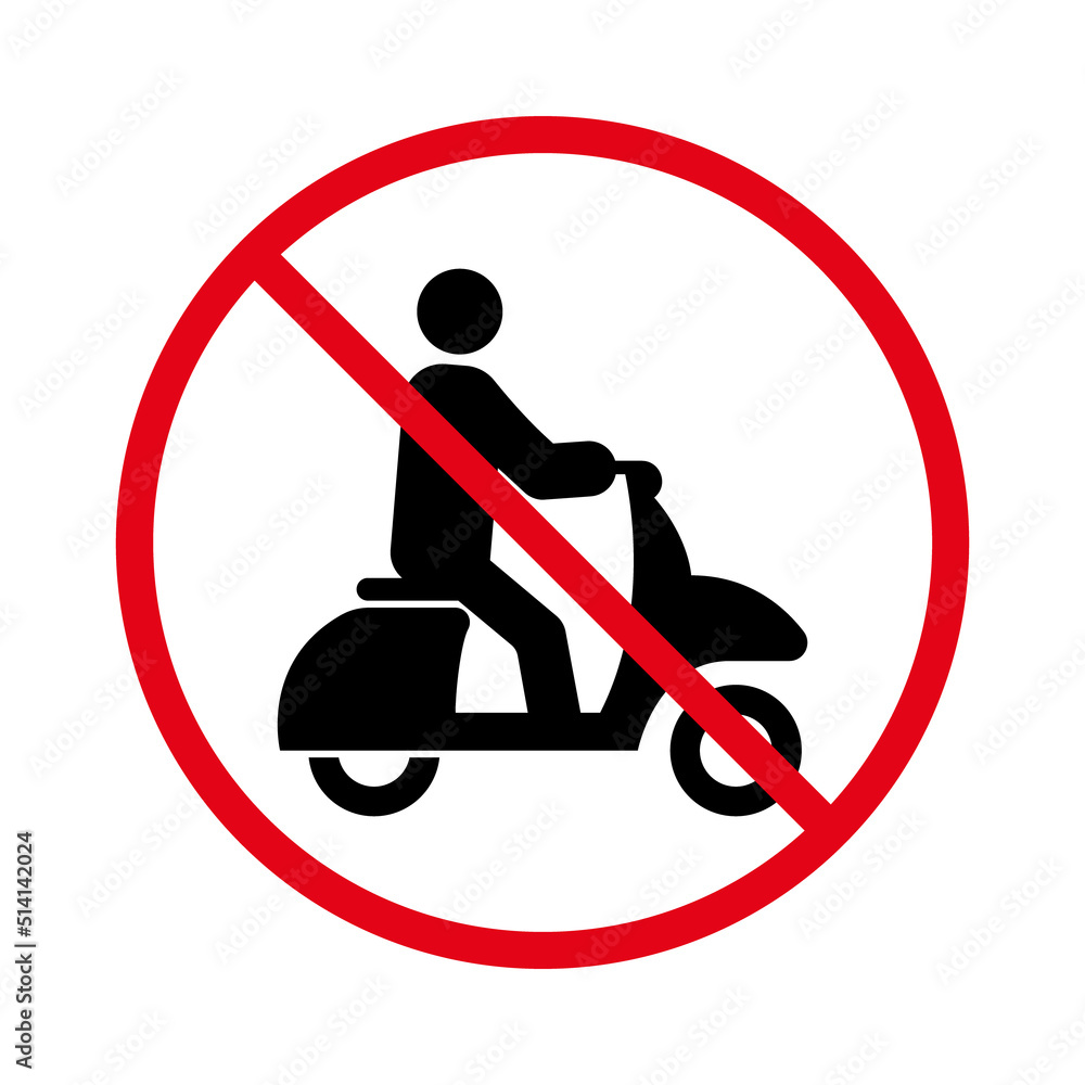 Prohibited Moped Road Sign. Scooter Ban Black Silhouette Icon