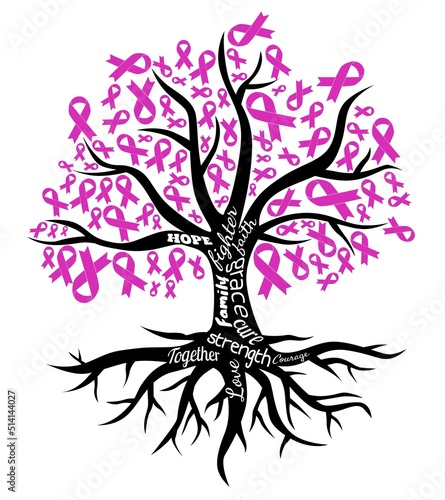 Breast Cancer Tree illustation, Cancer Awareness vector, Pink Ribbon illustation
