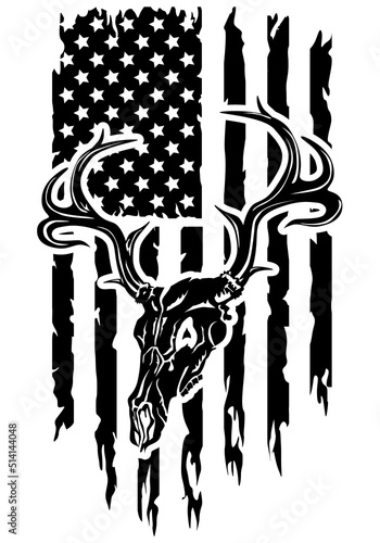 Deer Skull Distressed American Flag vector, Deer Antler vector