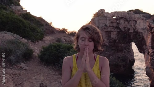 girl meditating in es pontas in mallorca photo