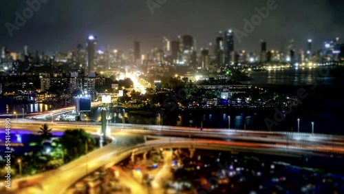 View from above looking into Mahim causeway in Mumbai using a tilt & shift lens with long exposure photo