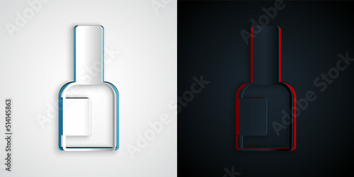 Paper cut Bottle of nail polish icon isolated on grey and black background. Paper art style. Vector
