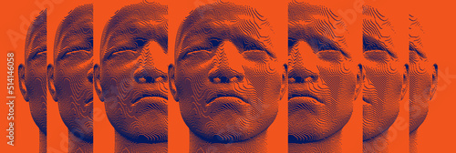 Reflection of man looking away in mirrors. Concept of psychological and mental health issues. Voxel art. 3D vector illustration of multiple cloned humans. Design for presentation, cover or brochure.