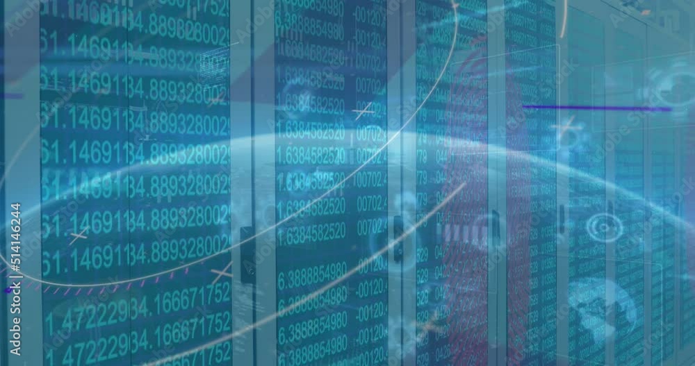 Animation of financial data processing over globe and blue background Animation of financial data processing over globe and blue background