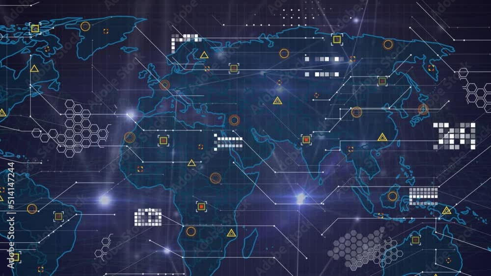 Animation of molecules and constellations over data processing on black and black constellations Animation of molecules and constellations over data processing on black and black constellations
