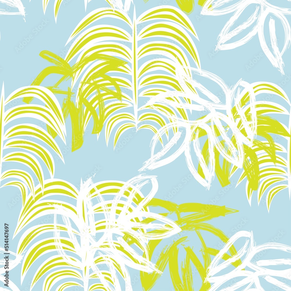 Tropical Leaf Brush Strokes Seamless Pattern Design -